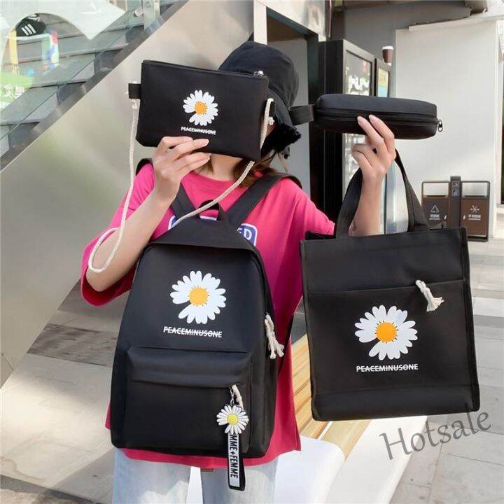 hot-sale-c16-4-in-1-backpack-set-daisy-canvas-school-student-galas-sekolah-bag-women-handbag-sling-bag-crossbody-tote-beg-pen-case-travel-shoulder-wanita-bahu-tangan-beg-korean-fashion-bag