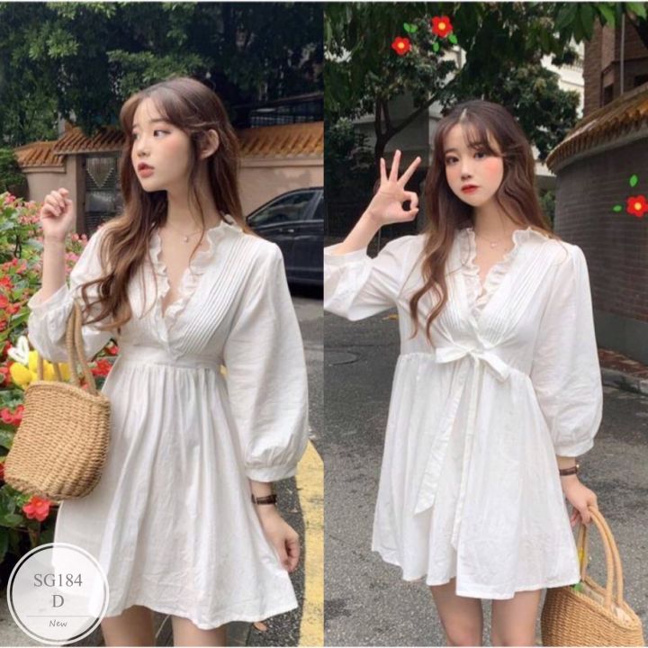 ml184-dress-เดรสคอวีแขนศอก-อกไขว้ระบาย-แต่งเป็นจีบ-เนื้อผ้าไหมอิตาลี่-พริ้วๆใส่สบายเลยค่ะ-สายผูกเอวเก็บทรงชุดค่ะ