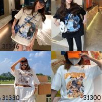 303G เสื้อยืดแขนสั้น พลัสไซส์หลวม สวมใส่สบาย เนื้อผ้าระบายอากาศได้ดี oversize เสื้อยืดฤดูร้อน