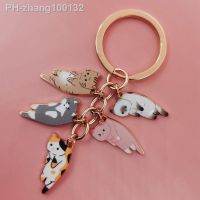 New fashion multicolor enamel cute cat pendant keychain funny hanging lazy cat handmade design pendant keychain auto accessories