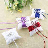 Ring Pillow Romantic 10x10cm Bridal Wedding Double Heart Ribbon Cushion Decor