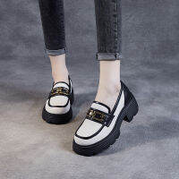 Spot parcel post Spring New Preppy Style First Layer Cowhide Shoes Chain Chunky Heel Platform Loafers Womens Small All-Matching Womens Shoes