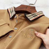 [IN STOCK] Fast Deliverypa~Middle Aged Mens Long Sleeved T-shirt Genuine Quick Drying Polo Shirt Collar Plaid Embroidery Big Brand Trend Autumn