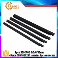 10pcs CCMT060204 เม็ดมีด + ประแจ T8 4 ชิ้นสําหรับกลึงเครื่องมือ + 4pcs 6/7/8 / 10mm SCLCR06 Boring Bar