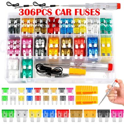 306PCS car fuse 5A10A15A20A25A30A35A amplifier with box clip combination car blade fuse set with inspection circuit electric pen Fuses Accessories