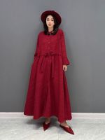 XITAO Dress Vintage Loose Temperament Women Red Long Sleeve Dress