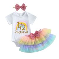 Pudcoco Infant Baby Girls 3Pcs Birthday Outfits, Short Sleeve Letter Romper + Tutu Shorts + Headband Set 3-9M  by Hs2023