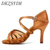 DKZSYIM Latin Dance Shoes Women High Heel Silk Dance Shoes Lady Soft Bottom Dance Shoes Heeled 8Cm Girls Salsa Ballroom Shoes