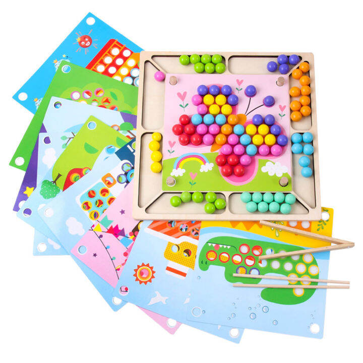 93pcs-baby-montessori-wooden-chopsticks-clips-beads-color-matching-bead-puzzle-board-math-counting-hands-brain-training-game-toy