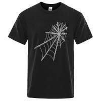 Spider Web Vintage Print Tshirt Men Clothing Loose T Shirt Breathable Cotton Gildan