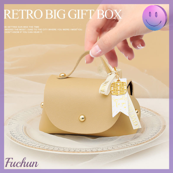 fuchun-กระเป๋าถือกล่องของขวัญหนังโบว์ริบบิ้นพร้อมกล่องบรรจุภัณฑ์แบบถุงขนมด้วยมือ
