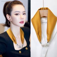 Pure color multifunctional magnetic buckle necklace long silk scarves with imitation scarf lazy little bow tie joker spring summer autumn