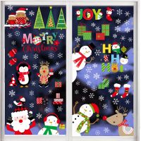 Santa Elk Snowman Static Window Sticker Christmas Door Decorative Sticker Xmas Noel Merry Christma Decor Happy New Year 2023