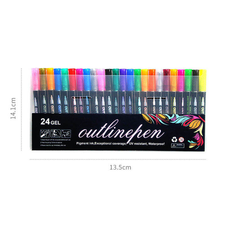 double-line-outline-pen-color-dream-metal-12-24-color-set-fluorescent-pen-greeting-card-pen-childrens-graffiti-painting-brush