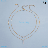 Zone Sky สร้อยคอจี้สองชั้นลายหยดน้ำสไตล์เกาหลีสำหรับผู้หญิงแฟชั่นแบบเรียบง่ายเครื่องประดับโซ่คล้องคอ