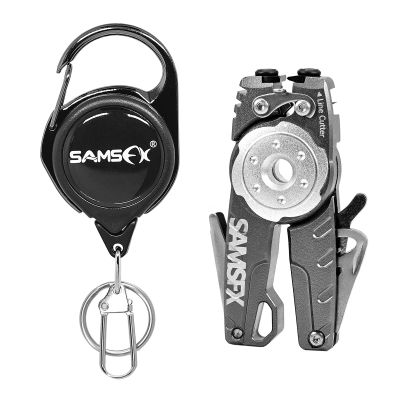 SAMSFX เครื่องมือผูกปมตกปลาแบบ6 In 1ที่เหลาตะขออุปกรณ์คีมตัดเอ็นเบ็ดทังสเตนคีมตัดสายถัก