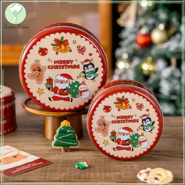 Christmas Cookie Canister Tins (2 Pack, Santa Claus And Merry Christmas, 7  in) Round Metal Holiday Gift Storage Tin Jars With Embossed Design Cookie