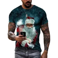 Fashion Personality Christmas Holiday Atmosphere Tops T-shirts 3D Trend Men Printing Santa Claus Short Sleeve graphic t shirts