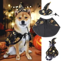 Pet Cape Hat Pumpkin Bats Pattern Pet Cosplay Skin Friendly Pet Dogs Cats Witch Cloak Hat for Halloween