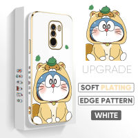 เคส PMP สำหรับ Xiaomi MI Pocophone F1ฟรีสายคล้อง + การ์ตูนน่ารัก Doraemn ขอบสี่เหลี่ยมรูปแบบชุบเคสโทรศัพท์หรูหราชุบเคสโทรศัพท์นิ่ม