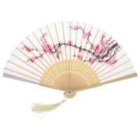 Vintage Chinese Folding Hand Held Fan Japanese Plum Blossom Tassel Silk Bamboo f Drop Shipping