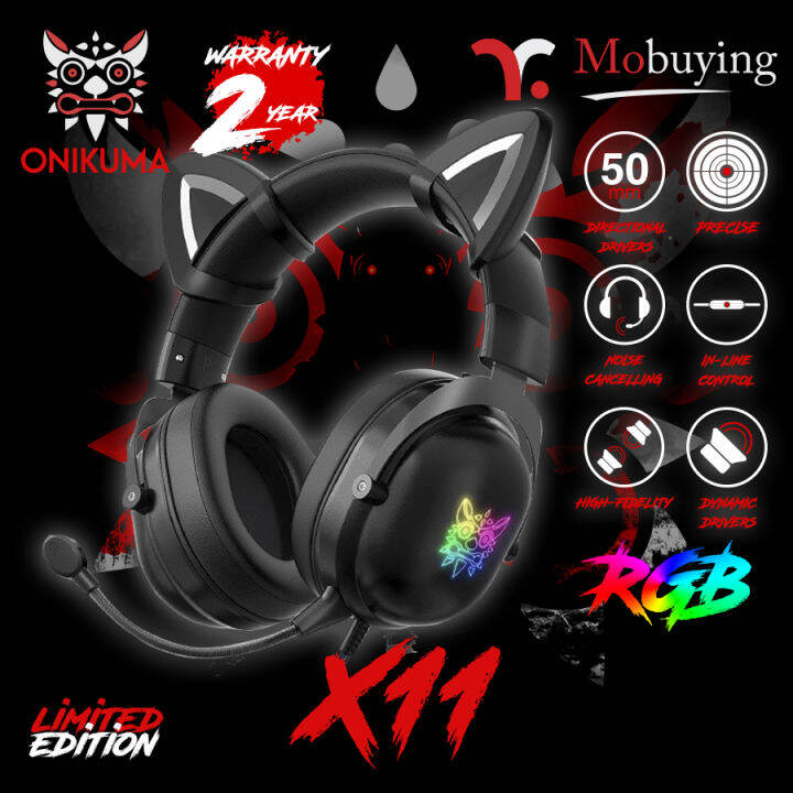 ประกัน 2 ปี ส่งจากไทย หูฟังเกมมิ่ง X11 Black Cat Ears Gaming Headset
