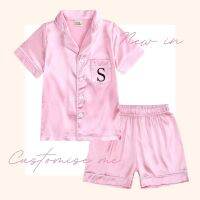 2023 Custom Silk Kids Pyjamas Girls Boys Solid Satin Pjs For Children Personalized Clothes Gift Lounge Sleepwear DIY Pajamas