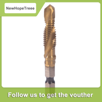 NewHopeTreee M3-M10 HEX Shank TITANIUM Plated hss สกรูมือเกลียว METRIC TAP Drill bits