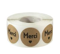 100-500pcs/roll Kraft Merci French Handmade With Love Stickers for Package 1inch Thank You Sticker Wedding Baking Decortion