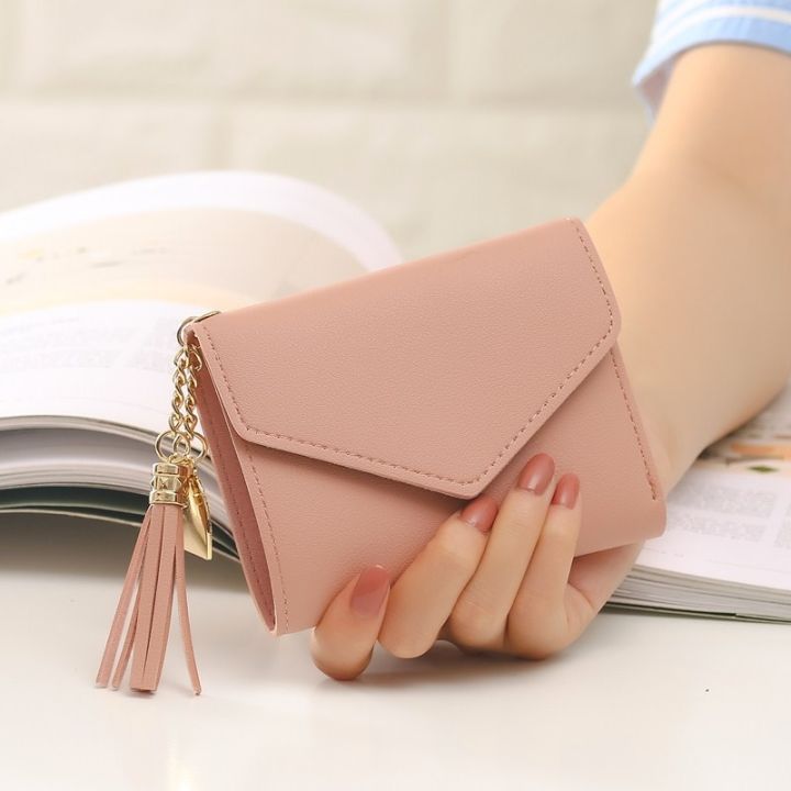 women-mini-tassel-pendant-wallet-card-holder-fresh-pink-coin-purse