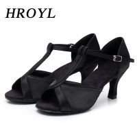 HROYL Latin Dance Shoes For Woman Girls Ladies Ballroom Modern Tango Dancing Shoes Closed Toe Sexy Mesh Sequins Dropshipping