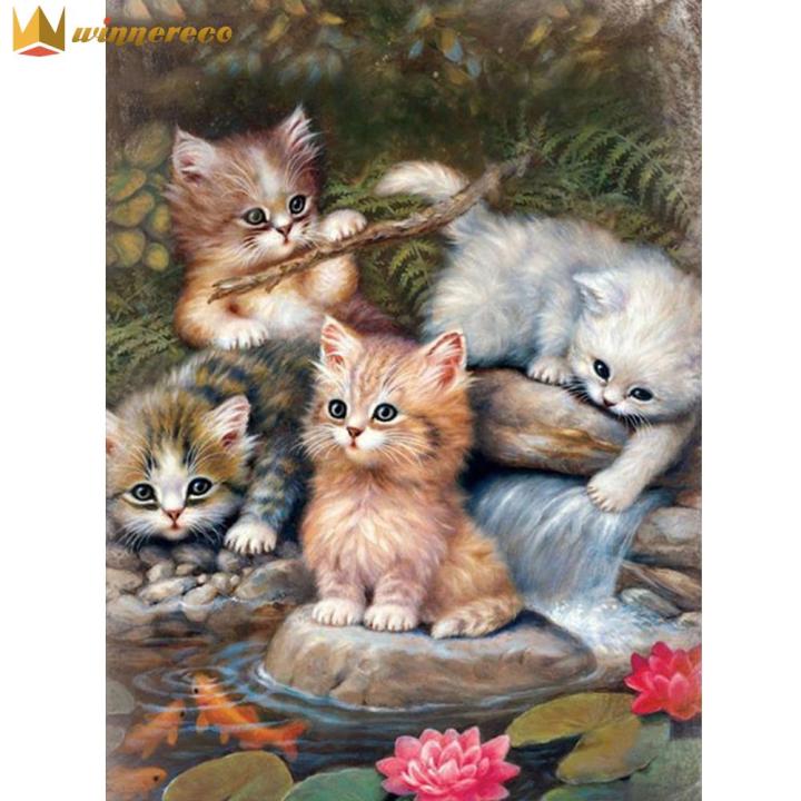 5d Diamond Painting Kits Drill Diamond Resin Rhinestone Embroidery Paintings  Arts Craft For Home Wall Decor - Colorful Cat And Butterfly