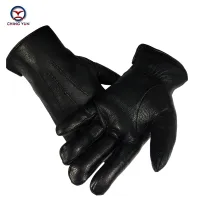 CHINGYUN  hot sale high quality leather real wool mens black corrugated Gloves Winter Super Warm fashion soft Wool Gloves