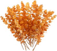 30 Pieces Artificial Eucalyptus Leaves Stems Faux Eucalyptus Leaves Orange Eucalyptus Stems Fake Fall Eucalyptus Decor