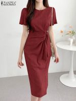 【HOT】☜ 2023 ZANZEA Fashion O Neck Short Sleeve Split Hem Sundress Robe Vestido Kaftan