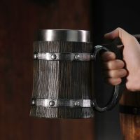 【lz】❦☋◑  Caneca De Cerveja De Barril De Madeira Aço Inoxidável e Resina Cálice Material Ecológico Copo De Café Vidro De Vinho Melhor GOT SKU123MUG