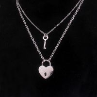 1 Pair Couple Romantic Heart Lock Key Pendant Necklaces Unisex Stainless Steel Chain Fashion Lover Jewelry