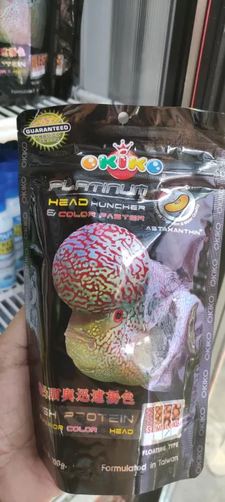 Okiko Flowerhorn Quick Red Big Head Mark Fish Food – 100g Pellets – Made In Taiwan