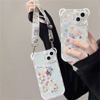 เคสโทรศัพท์หมีดอกไม้สำหรับ iPhone 14 13 12 11 Pro Max ลานหูหมีดอกไม้น่ารักกรอบใสกันกระแทกเนื้อนิ่ม