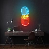 Custom Neon Sign Acrylic ArtWork Chill Pill Neon Sign Custom Neon Sign Neon Sign Art Neon Light Neon Bar Sign Wall Stickers Decals