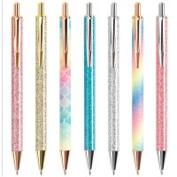 1PC New Glitter Sequin Style Metal Press Ballpoint Pen Luxury Gold Silver Wedding Signature Pen Stationery School Office Supply