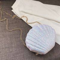 2X Women Girls Little Mermaid Seashell Purse -Body Shoulder Bags Glitter Sequins Chain Evening Purse, White