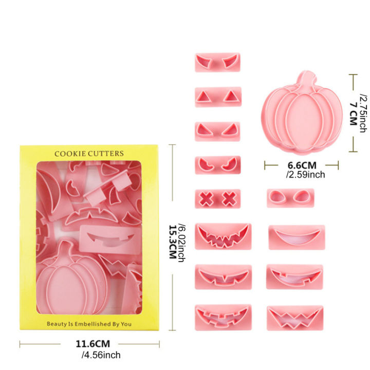 13ชิ้น-ชุดที่ตัดคุ้กกี้ทรงฮาโลวีนฟักทองแบบทำมือบิสกิตฟองดองท์แสตมป์ปั๊มเค้กอุปกรณ์ทำขนมอุปกรณ์ตกแต่ง