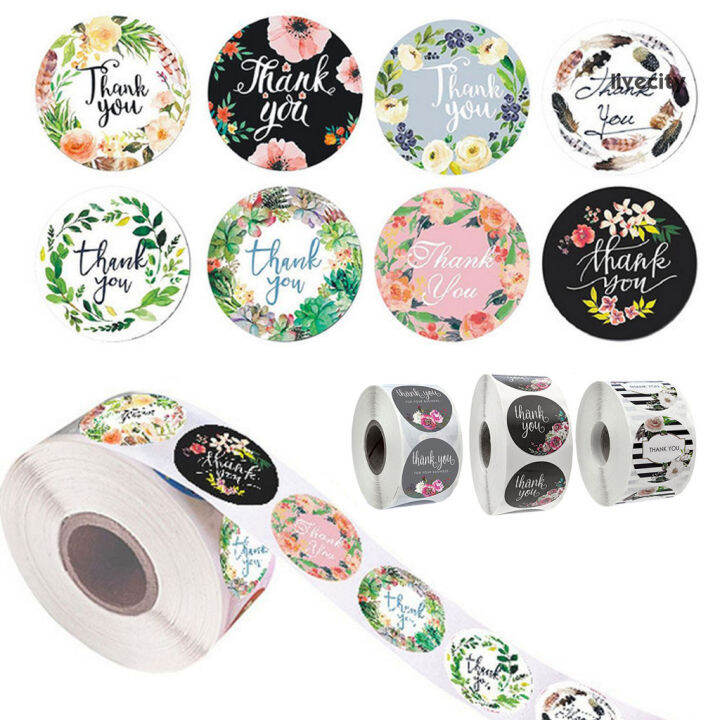 livecity-500pcs-floral-pattern-thank-you-stickers-roll-gift-wraps-wedding-card-decals