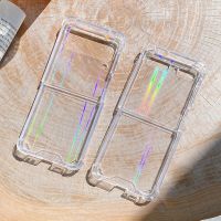 HOCE โปร่งใส PC Slim เคสโทรศัพท์สำหรับ Samsung Galaxy Z Flip 3 4 5G เลเซอร์ Rainbow Clear Soft กันกระแทกฝาครอบป้องกัน