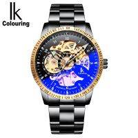 ZZOOI IK Colouring Skeleton Mechanical Watch for Men Fashion Casual Stainless Steel Bracelet Relogio Masculino Automatic Montre Homme