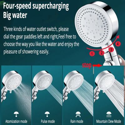 Rainfall 4 Function Adjustable Shower Head  with stop button Pressurized Water Saving Handheld Spray Nozzle Bathroom Accessories Showerheads