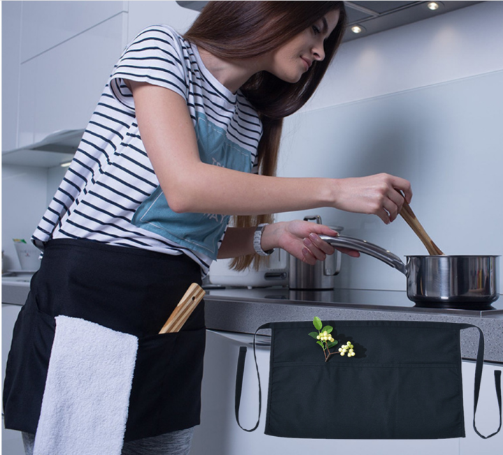 พร้อมสต็อก-ส่งจากกทม-ผ้ากันเปื้อนทำอาหารในครัวรับประทานอาหารครึ่งเอวสั้นพร้อมกระเป๋าจัดเลี้ยงเชฟบริกรของใช้ในครัวเรือน