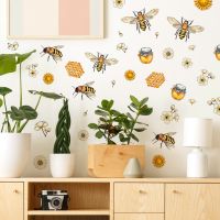 20x60cm Bee Flower Hive Cartoon Wall Stickers Background Wall Living Room Home Decorative Mural Wall Stickers Wallpaper Ms460