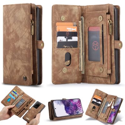 ~ Samsung Galaxy Note 20 Ultra/S20 Plus /S20&nbsp;Ultra 5G/Note 10 Plus Cases Retro Wallet Card Slots Genuine Leather Case Magnetic Back Cover 2in 1 Multifunction Casing Shockproof